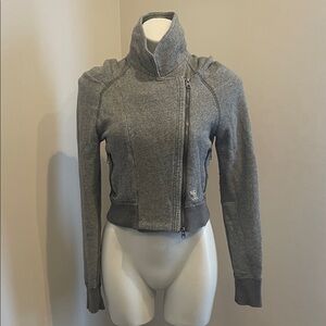 Abercrombie & Fitch Grey Asymmetrical Zip Cropped Bomber Jacket